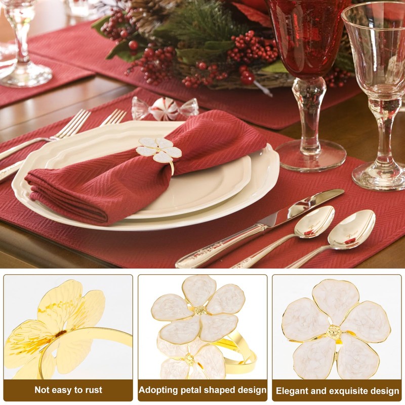 12Pcs Napkin Rings Set Delicate White Flower Napkin Rings Rustproof