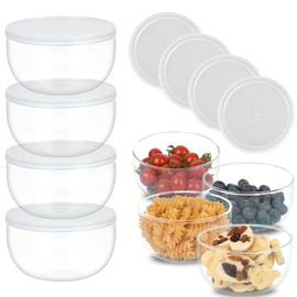 Opexscal 11oz Small Cute Glass Dessert Bowls/Cups with Lid, Glass Bowl for Dessert Snack Rice Side Dishes, Dip Bowl, Perfect for Dessert, Ice Cream, Fruit, Salad, Snack, Condiment, Trifle, Set of 4