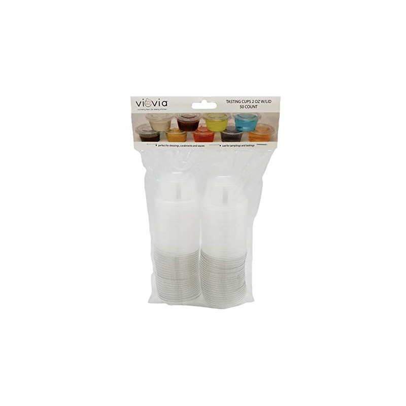 VIOVIA Tasting Cups W/LID 2 OZ - Disposable Plastic Portion
