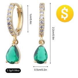 Emerald Birthstone Pendant Earrings for Women, Delicate Green Crystal Teardrop Birthstone Pendant Dangle Drop Earrings for Simple Jewelry Birthday Gift