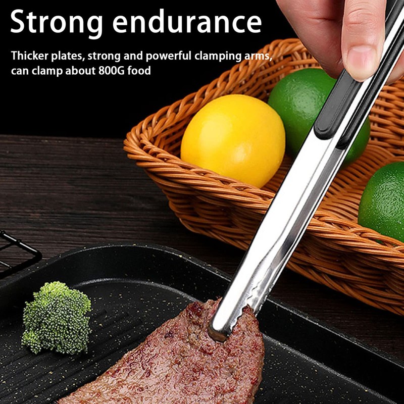 Barbecue Tongs Teeth Kitchen Cooking Tongs 25.5cm Solid Stainless Steel