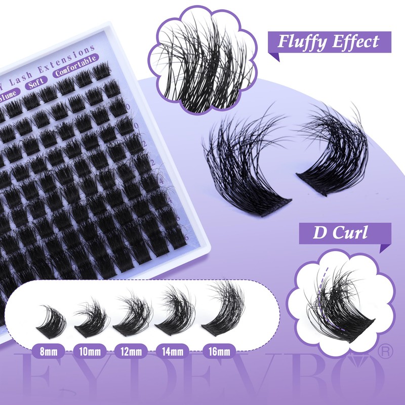 EYDEVRO Fluffy Cluster Lashes Kit D Curl Individual Lashes Thick