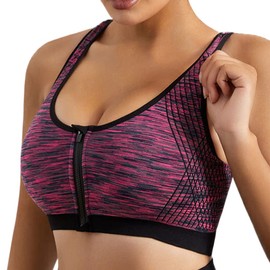 Dress Cici Red Zip Front Sports Bra with Racerback and Colorful Fabric, Wireless Sport Bra Asia Size M