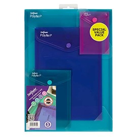 Snopake Portrait Polyfile Electra Assorted Set [Pack of 4] Popper/Document Wallet with Press Stud Closure [15775]