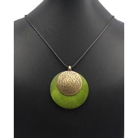 GelConnie Wooden Pendant Necklace Bohemian Choker Chunky Circle Necklace Long Leather Chain Sweater Necklace for Women