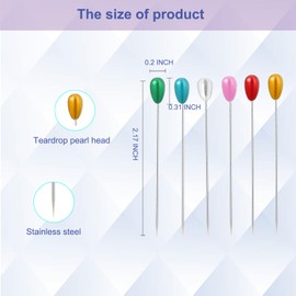 Corsage Pins, Colourful Boutonniere Pin, Teardrop Pearl Sewing Pins, Long 2inch Boutineer Pin, 100PCS Bouquet Straight Pin for Sewing, Wedding, Jewelry, Flower DIY Decoration, Quilting and Craft