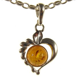 Baltic amber and sterling silver 925 cognac heart pendant (no chain)
