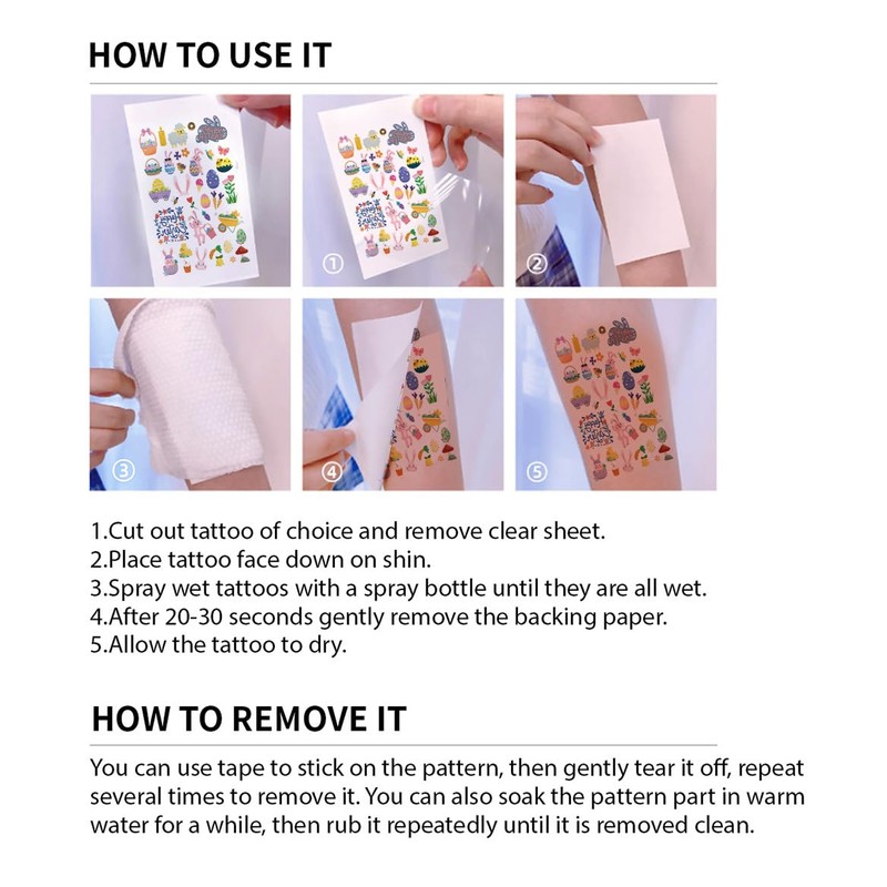 6 Sheets Easter Temporary Tattoos for Kids, Easter Egg and