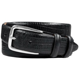 Armana Women's Dress Belt Solid Brass Buckle (Silver) Italian Calfskin Genuine Leather Dress Belt 1-1/8"(30mm) Wide (Lizard Black, 38)