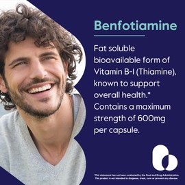 BESTVITE Ultra Benfotiamine 600mg per Capsule (60 Vegetarian Capsules) No Stearates - No Silicon Dioxide - Vegan - Non GMO - Gluten Free - Maximum Strength Benfotiamine