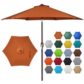 Blissun 7.5 ft Patio Umbrella, Yard Umbrella, Outdoor Market Umbrella with Push Button Tilt Crank, Rust
