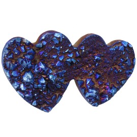 Nupuyai Blue Double Love Heart Crystal Cluster Quartz Stone, Titanium Coated Rock Crystal Ornament Specimen Good Luck Home Wedding Decor