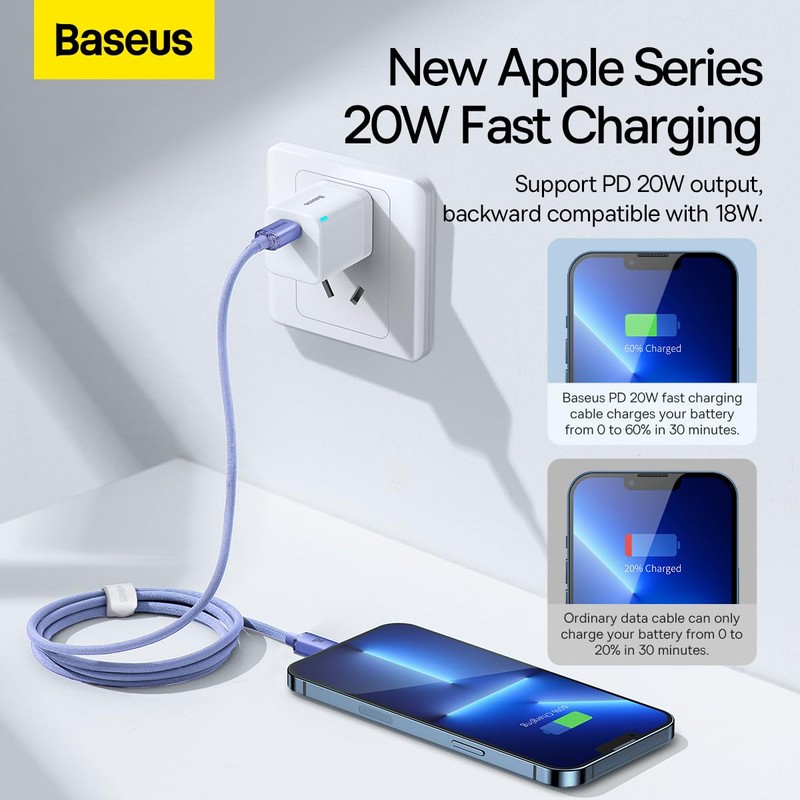 Baseus Apple 20W Rapid Charging Data Cable, 1.2m Nylon Cable,