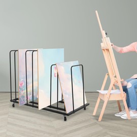 Art Storage Rack with Wheels 10 Section Art Drying Rack Metal Storage Stand Rolling Art Painting Display Rack for Canvas Boards, Panel, Crafts Drying and Paintings Display (Black)