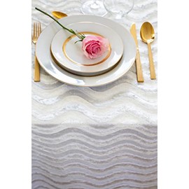 Opulence Decor Velvet Tablecloth - Elegant Table Cloths for Rectangle and Round Tables - Decoration for Parties, Weddings, Events, Restaurant Dining - Machine Washable - The Wave - White - 70x120