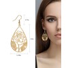 Teppdfann Gold Plated Rose Flower Filigree Teardrop Dangle Earrings Vintage