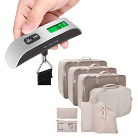 Luggage Scales and 8 Packing Cubes for Suitcases | Travel Essentials for Holidays, Business Trips and Family Travel | Suitcase Weighing Set