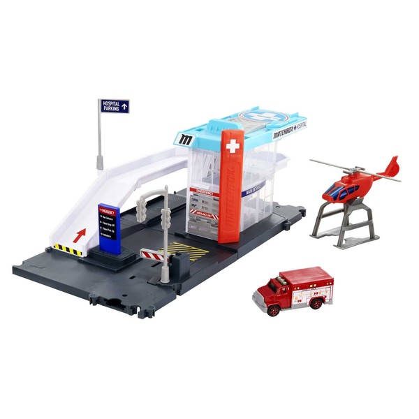 Matchbox Cars Playset, Action Drivers Helicopter Rescue with 1:64 Scale Toy Ambulance & Helicopter, Connects to Other Sets