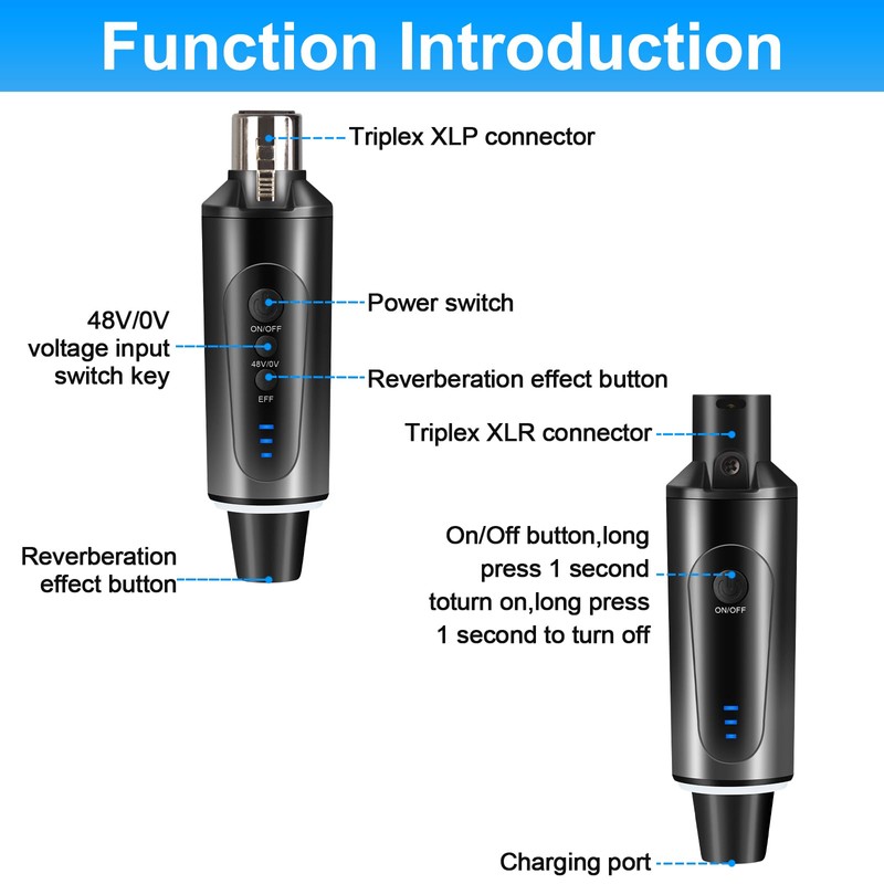 Depusheng S5 Wireless Guitar Transmitter Receiver with 2 Wireless XLR