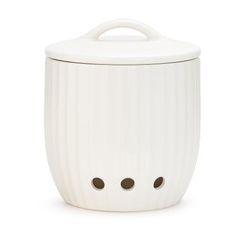 Ceramic Garlic Keeper - Dishwasher Safe Garlic Holder w/ Lid - Vegetable Storage Keeper w/ Ventilation Holes for Keeping Veggies Fresh & Dry - Modern Countertop Storage Containers for Cooking Lovers