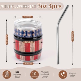 Funny Shot Glasses Set with Straw 3 oz, Wine Barrel Shaped Novelty Mini Shot Glasses, Ideal White Elephant Gift for Shot Fun, Parties, Funny Gifts for Adults, 4 Pack