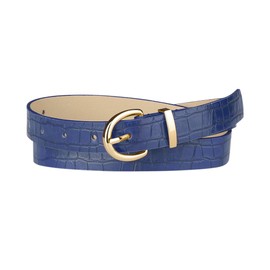 Allegra K Alligator Embossed Belts Leather Waist Alloy Pin Buckle Belt for Women Dark blue 106cm/41.7"