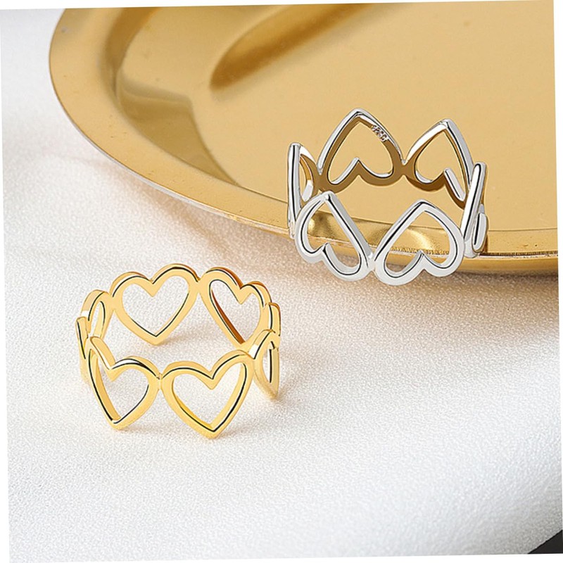 FOMIYES Versatile Aesthetic Rings 2pcs Open Heart Rings for Women