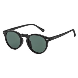 Gleyemor Vintage Polarized Sunglasses for Men UV400 Protection Retro Round Sunglasses Hand-crafted Acetate Frame (Black Frame/Green Lens)
