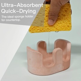 BekPooQ Diatomite Sponge Holder, 2 Slot Stone Sponge Holder for Kitchen Sink, Ultra Absorbent Dish Sponge Holder, Quick Drying Kitchen Sponge Holder for Sink, Kitchen Sink Sponge Holder, Double, Pink