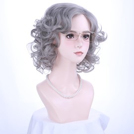 BERON- Peluca de anciana Peluca de abuelita Pelucas de disfraz de abuela Pelucas de disfraz de abuela de 100 días de escuela con accesorios