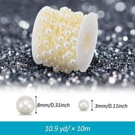Pearls String Garland Decoration Artificial Beads Chain for Crafts, Faux Pearl Garland Roll Strand for Wedding Party Flower Centerpiece Bouquet Christmas Tree Party Decoration 8+3mm, 10m