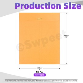 Swpeet 50 Per Pack 9" x 12" Clasp Mailing Envelopes, Heavy-Duty Brown, Clasp Closure & Gummed Seal. All-Purpose 28lb Paper, Perfect for Home, Office, Business and School