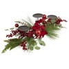 32" Triple Candle Holder with Red Berry and Poinsettia Christmas