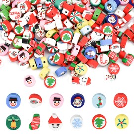 LYTIVAGEN Pack of 200 Christmas Clay Beads Pot Jewellery Beads Christmas Beads Polymer Clay Beads Christmas Bracelet Beads Clay Christmas Craft Beads for Bracelets Necklaces Jewellery Making