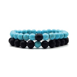Cardinal White Onyx Howlite Turquoise Bracelet Gemstone Beads Natural Stone Jewellery Friendship Bracelet Partner Bracelet Couple Bracelet, No metal, Black