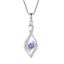 FATACI Women Pendant Necklace, 925 Sterling Silver 5A Cubic Zirconia Infinity Necklace with February Amethyst Birthstone for Her Mom Mother Wife Jewelry Gifts