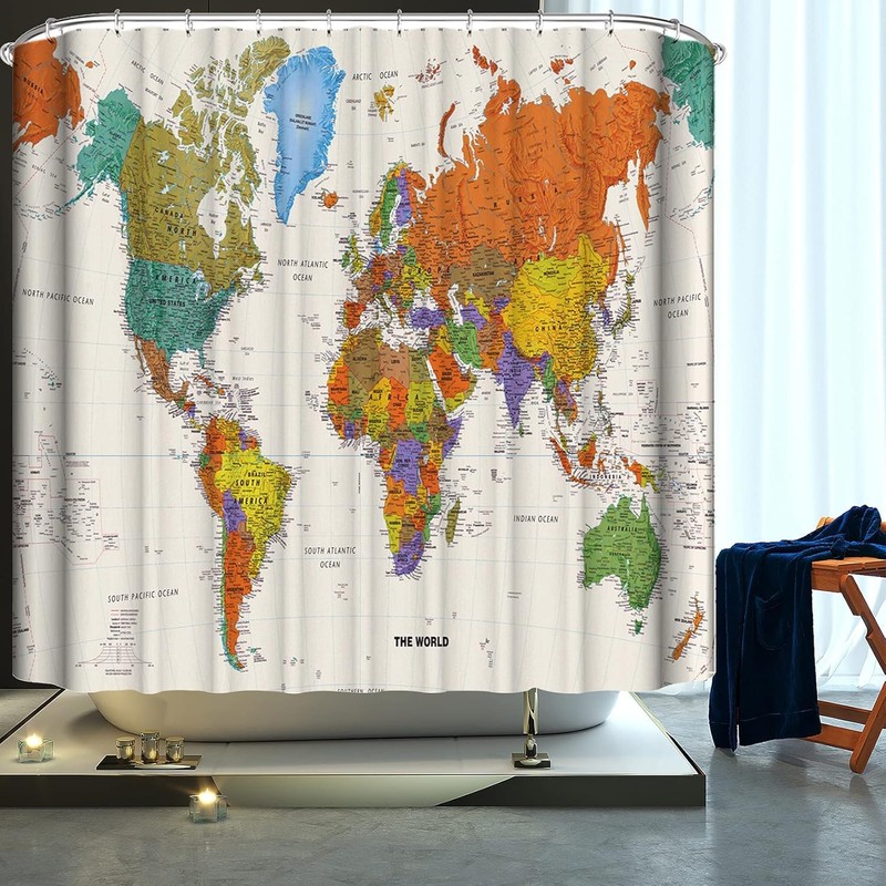 LIVETTY World Map Bathroom Shower Curtains Fabric Shower Curtain Waterproof