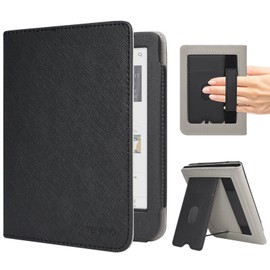 Tenano Case for 6" Kobo Clara Colour/BW, Premium PU Leather Cover with Auto Sleep Wake, Hand Strap and Foldable Stand, Black