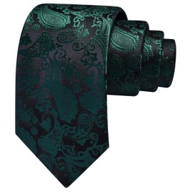 GUSLESON Dark Green Tie for Men Wedding Silk Emerald Green Paisley Necktie for Party (1036-33)