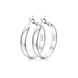 BESTEEL Sterling Silver Hoop Earrings for Women, 5mm Wide Large Flat Silver Hoop Earring, Hypoallergenic Lightweight Oversized Big Hoop Earrings 30mm Silver