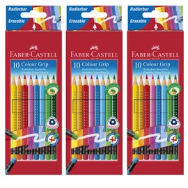Faber-Castell Pack of 10 Coloured Pencils Colour Grip Erasable 3 Packs