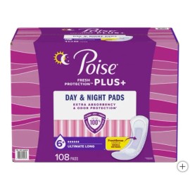 Poise plus Incontinence Pads, Ultimate Absorbency Long, 108-Count - FREESHIPPING
