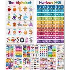 Educational Posters for Toddler and Kids – Bundle of 16 Classroom and Homeschool Learning Chart Decorations and School Materials, Preschool to Gradeschool | Durable, Glossy Cardstock | 11" x 17"