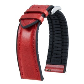 BINLUN Leather Watch Band 21mm Quick Release Premium Oil Wax Leather and Breathable Silicone Hybrid Watch Bands Replacement Strap for Men Women (Red,Silver Buckle)