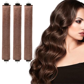 Pack of 3 Heatless Curls Band, Overnight Curls with Hooks, Overnight Blowout Curls Without Heat for All Hair Types (Brown, Extra Large)