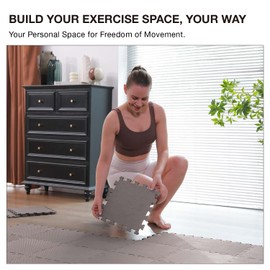 AIRHOP 18 Tiles Gym Floor Mat, EVA Foam Puzzle Gym Mat, High-Density Interlocking Foam Floor Tiles for Home Gym, Play Workout Garage Kitchen Flooring