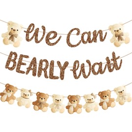 umoni Teddy Bear Banner, We Can Bearly Wait, Brown Glitter, Baby Shower Decorations, Gender Reveal Party Supplies, 19.0x70.0 inches