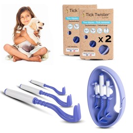Tick Puller for Dogs, Cats and Humans (Pack of 3) - Easy, Quick and Painless Removal - Tick Tongs with Storage Box, Ideal for Travel and Home (Purple, 2 Sets)