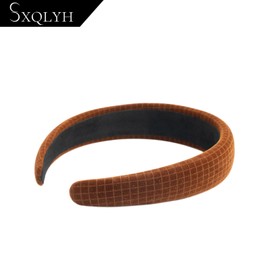 SXQLYH Padded Velvet Headband, Women's Headband, Thick Hair Band, Headbands, Soft Shiny Velvet Hair Band, Padded Hair Band, Comfortable Headbands for Women and Girls (Brown)