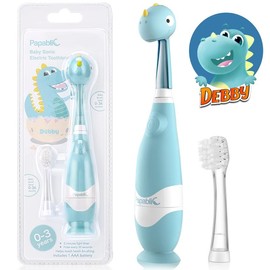 Papablic (Debby) Toddler Sonic Toothbrush 1-3Y with Smart LED Timer & Dino Cover, 2 Brush Heads, Fast Selling - Style: Ruby